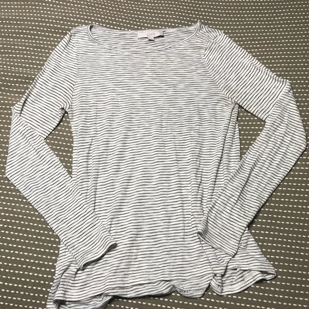 LOFT Striped Long Sleeve, M Black/White